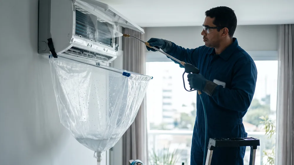Higienização profissional da evaporadora de um ar-condicionado